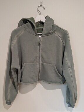 Sage Cropped Hoodie with Zipper, Faded Sleeves (size s) athleisure loungewear
